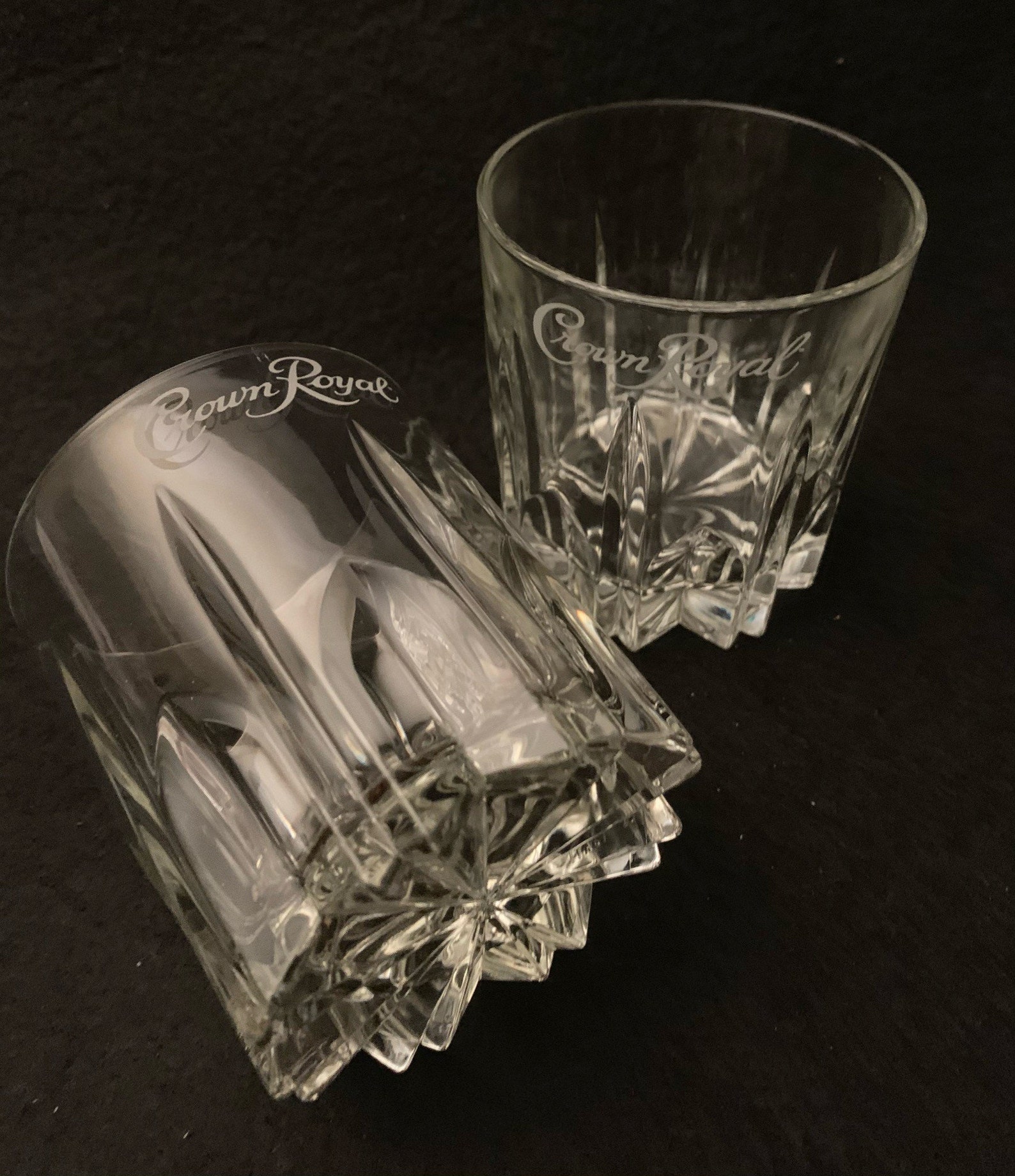 Vintage Crown Royal Etched Faceted Whiskey Glasses Set of Etsy