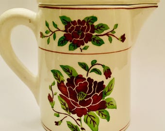 Vintage Persian Ware Pottery Pitcher with Lid: German Floral Decor, 1940s