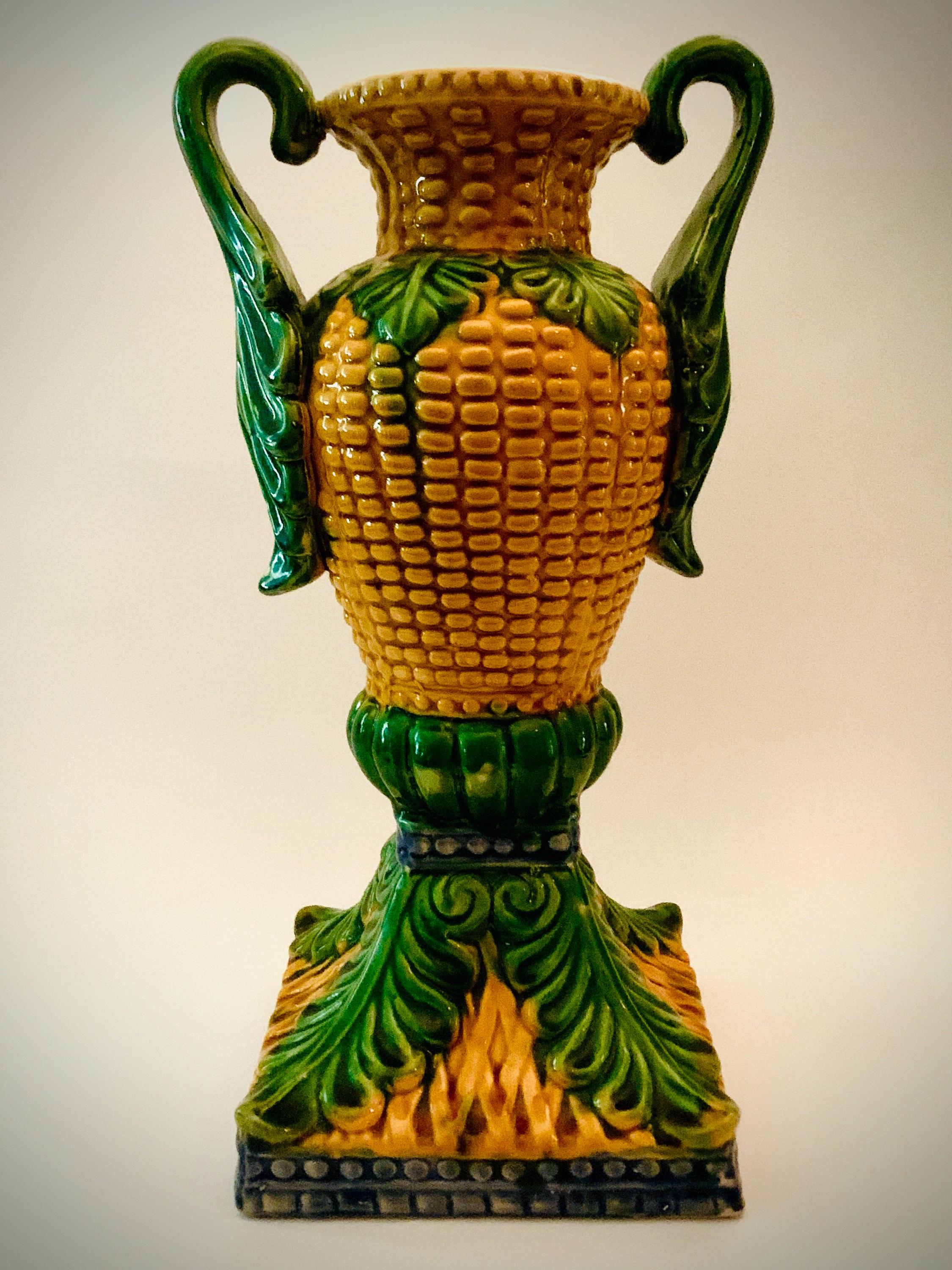 Large Majolica Style Corn Vase: Glazed Ceramic Cornware - Etsy