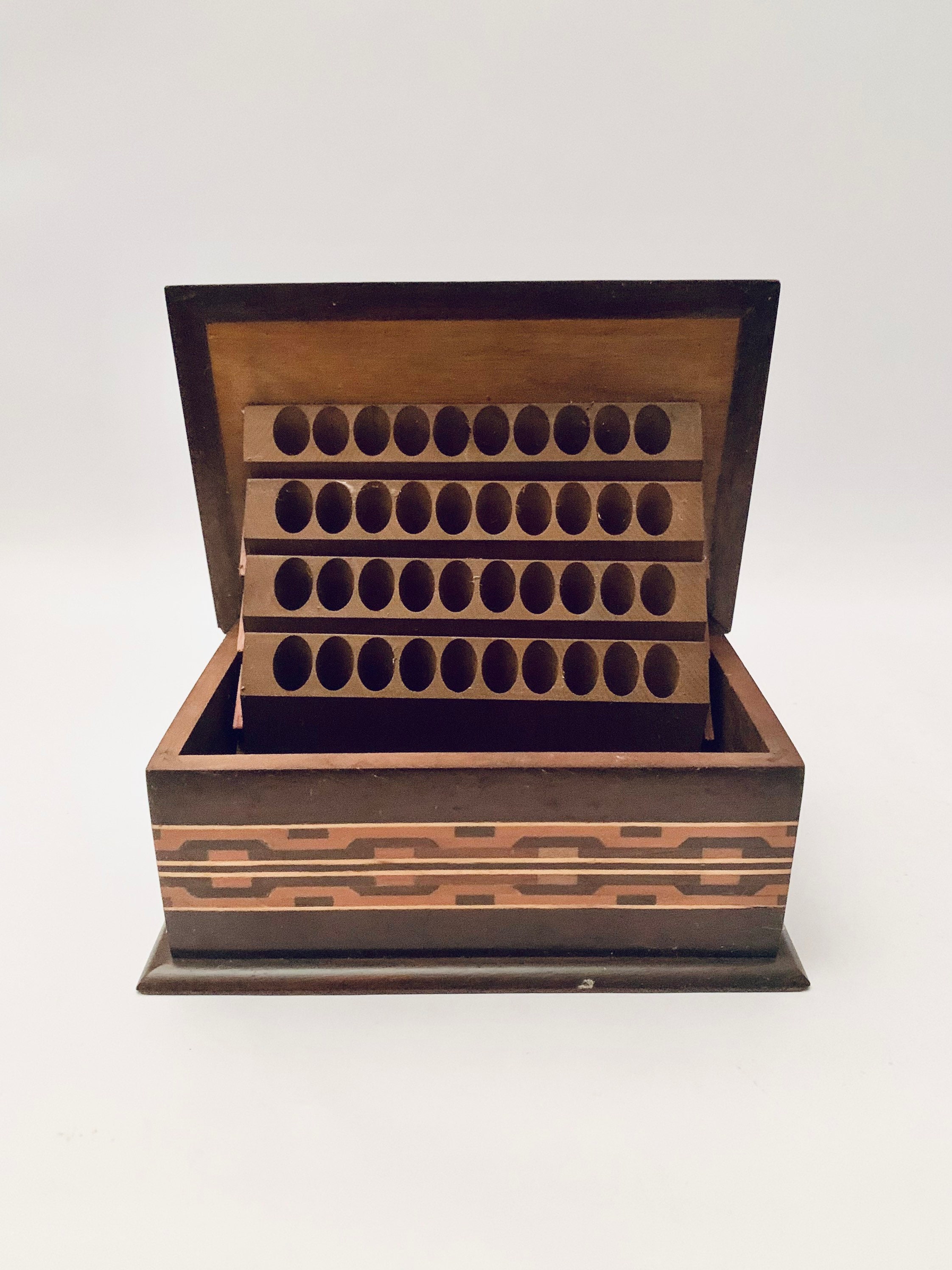 Vintage Wood Retractable Folding Cigarette Box
