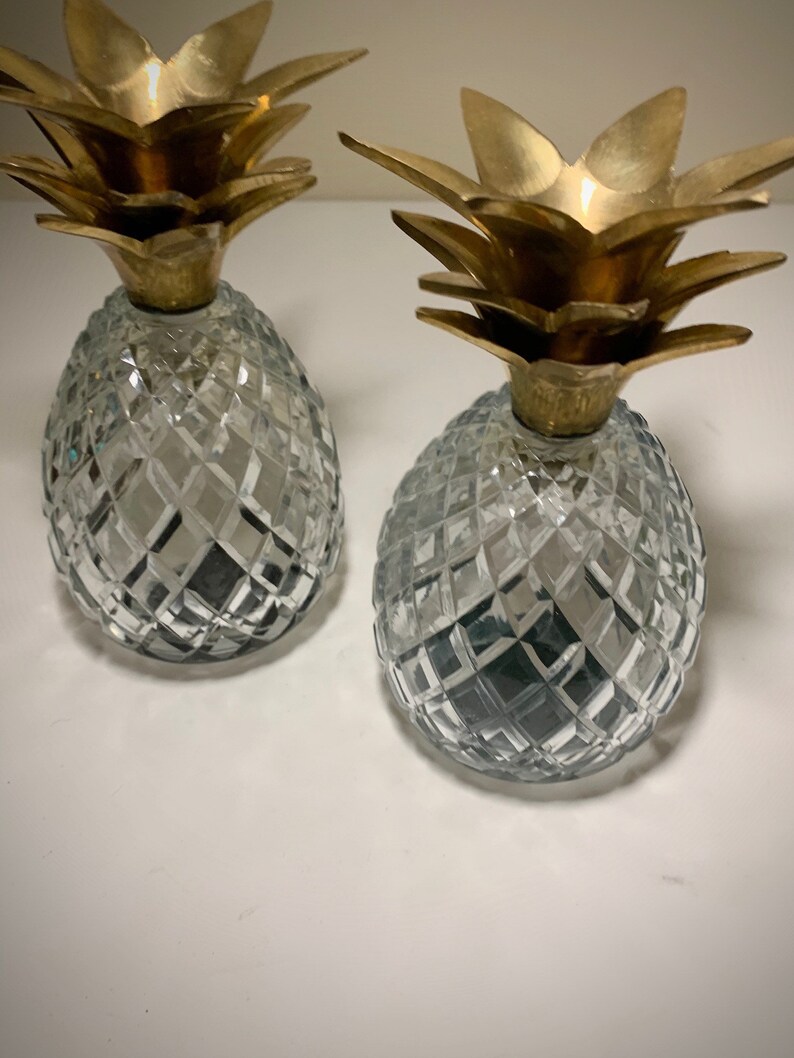 Vintage Crystal Pineapple Candle Holders with Solid Brass Etsy