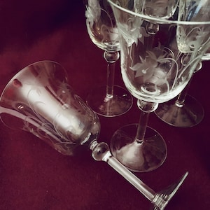 Vintage Elegant Etched Wine Glasses by Colony Glass, Lily Of The Valley Pattern, circa 1976, Discontinued - Set of (4)