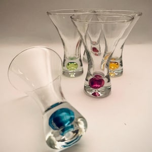 Assorted Colored Bubble Martini Shot / Shooter, Hand Blown, Mid Century Barware - Set of (5)