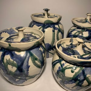 Seagrove NC POTTERY Canisters Crocks SIGNED E J King  Four Canister Set 1998