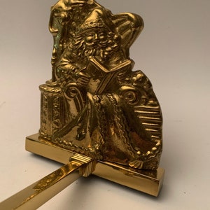 Vintage Heavy Brass &quot;Santa in Chair&quot; Stocking Holder, Christmas Décor, Vintage Holiday Brass, Vintage Christmas