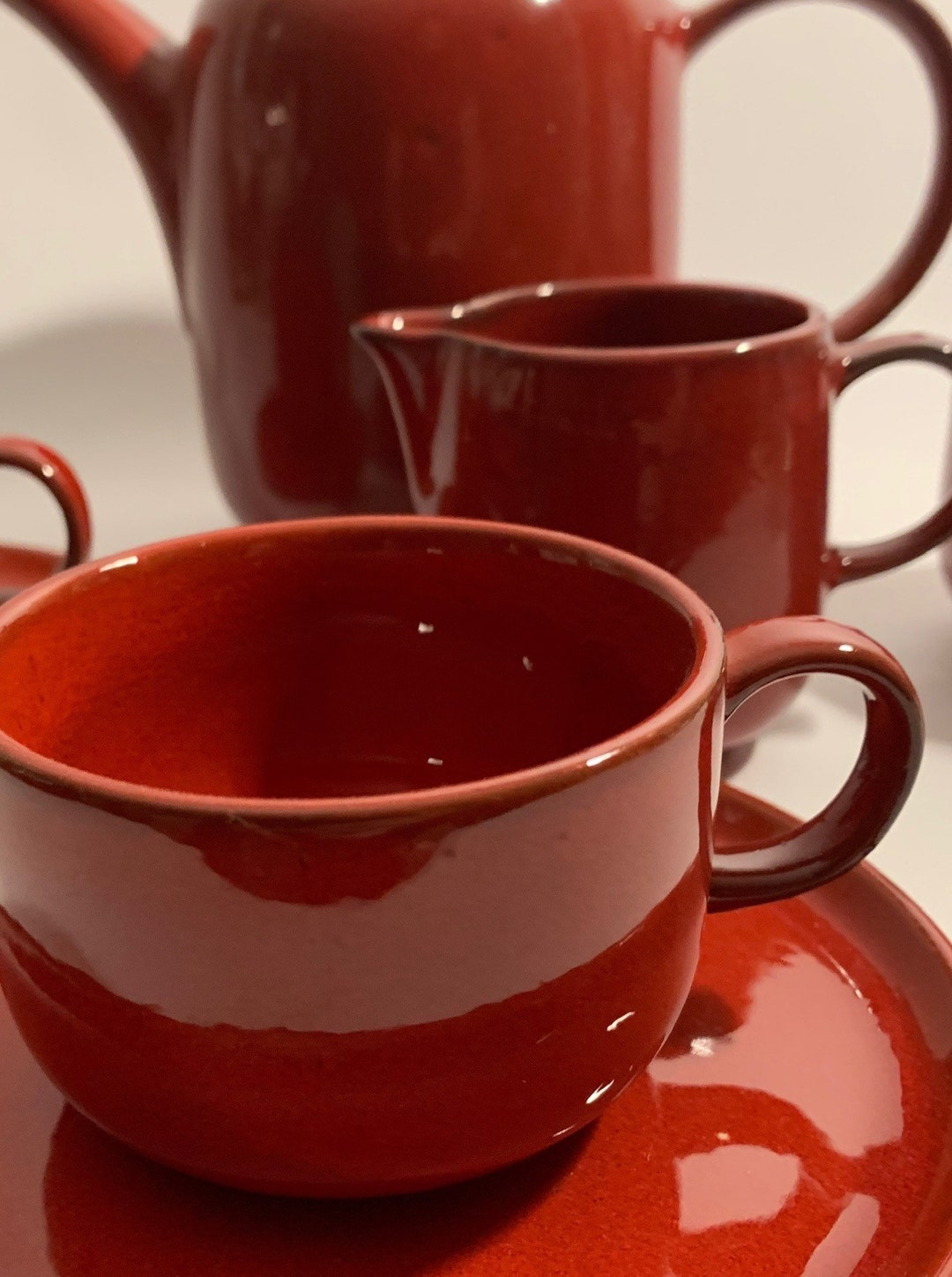 Vintage Red Melitta Germany Ceracron Tea or Coffee Set, 1960's Mid