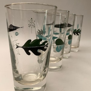 Vintage Mid Century Modern Libbey Atomic Leaf Glasses - Set of (4)