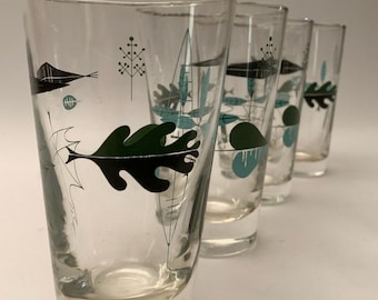 Gafas de hoja atómica Libbey modernas vintage de mediados de siglo - Conjunto de (4)