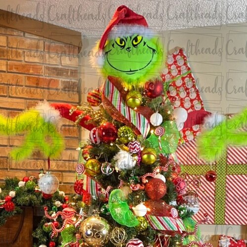 Grinch Head and Arm Tree Topper Etsy