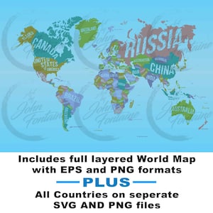 Vector Earth Map, Mappa del Mondo, Mappa Del Mondo Digitale, Mappa tipografica, File di taglio Paese, Country Outline Svg, eps, svg, png, completamente modificabile