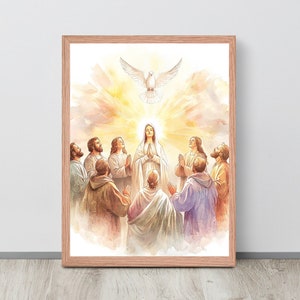 Pentecost Catholic Art Print | Descent of the Holy Spirit Wall Decor | Confirmation Gift | Holy Ghost Artwork | Christian Faith Art