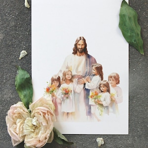 Jezus en de kleine kinderen aquarel kunst | Bijbelvers clipart | Transparante achtergrond | Eerste Heilige Communie cadeau | Commerciële rechten