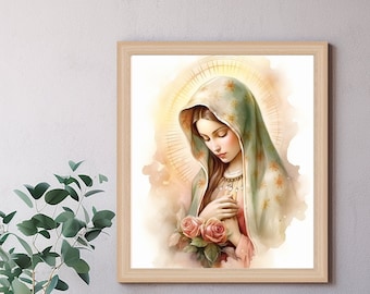 Our Lady of Guadalupe Digital Painting – Catholic Marian Art Print – Patroness of the Americas Wall Decor