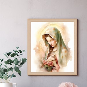 Our Lady of Guadalupe digital painting, INSTANT DOWNLOAD, Catholic Printable, Catholic Clipart, commercial rights, wall decor, Virgin Mary