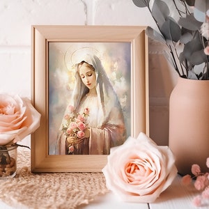 Our Lady of Fatima, Catholic watercolor painting, DIGITAL DOWNLOAD, catholic printable, wall art, christian art download, Catholic printable