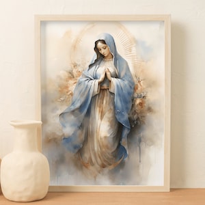 Our Lady of Guadalupe Watercolor, INSTANT DOWNLOAD, Catholic Printable, Virgin de Guadalupe with Roses, Catholic wall art