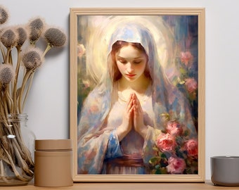Blessed Virgin Mary wall art, downloadable digital print, catholic printable, digital download, christian, prayer card, commercial rights