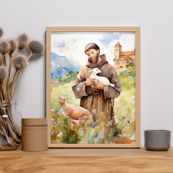St Francis of Assisi DIGITAL DOWNLOAD, Catholic printable, St Francis png, Catholic art, catholic saints gifts, Catholic wall art