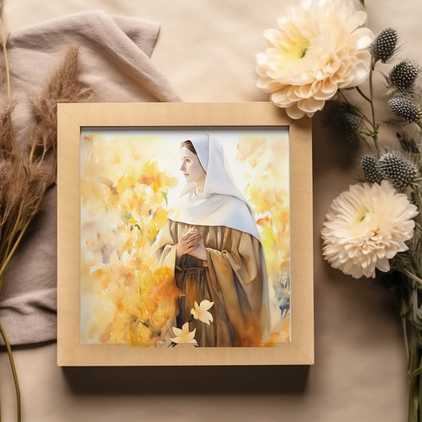 St Clare of Assisi Digital Watercolor art, Instant digital download, Catholic art, Catholic printable, Catholic saint painting, Saint Clare