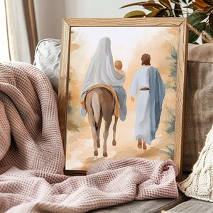 The Flight Into Egypt, Catholic DOWNLOADABLE art print, Advent Art, Christmas Art, Holy Family, Catholic Christmas print, Marian Art
