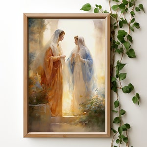 2nd Joyful Mystery Watercolor art, the Visitation, Instant download, Rosary Clipart, Catholic printable, Rosary art, Catholic wall decor