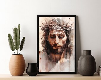 Jesus Christ Watercolor Art Print, Crown of Thorns (digital Download ...