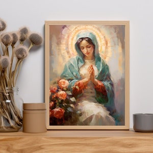 Blessed Virgin Mary digital oil painting, INSTANT DOWNLOAD, Catholic Printable with commercial rights