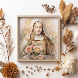 St Therese of Lisieux, Watercolor Art Digital Download, St Therese of the Child Jesus, Catholic Digital Art, watercolor clipart, Christian
