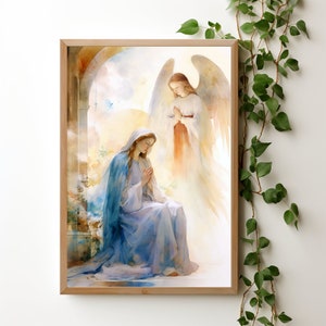 The Annunciation of the Blessed Virgin Mary Watercolor art, Instant download, The first Joyful Mystery, Rosary Clipart, Catholic printable