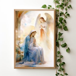 Stampa dell'Annunciazione, Arte del Rosario, Arte della Vergine Maria, Download immediato, The Catholic Creative, Primo Mistero Gaudioso, Stampabile cattolico