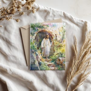 Cartões de Páscoa Católicos - Cartões de Saudação de Ressurreição em Aquarela, Conjunto de Cartões Cristãos Ele Ressuscitou