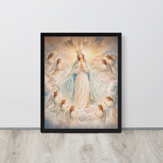 Virgin Mary Framed Print, Queen of Heaven, Catholic Rosary Art - Etsy