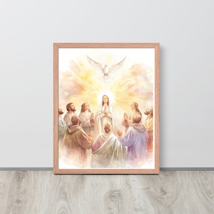The Descent of the Holy Ghost Framed Print, 3rd Glorious mystery, Rosary Art, Rosary print, Catholic watercolor, Catholic print