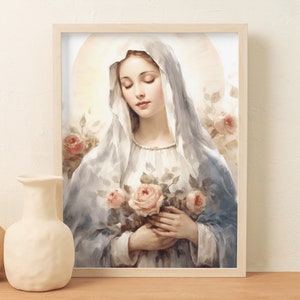 Blessed Virgin Mary Watercolor Digital Print | Catholic Art | Printable Wall Decor | Christian Digital Download