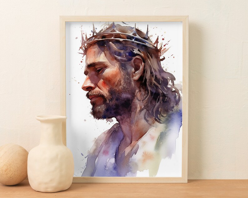 Jesus Christ Watercolor Art Print, Crown of Thorns (digital Download ...