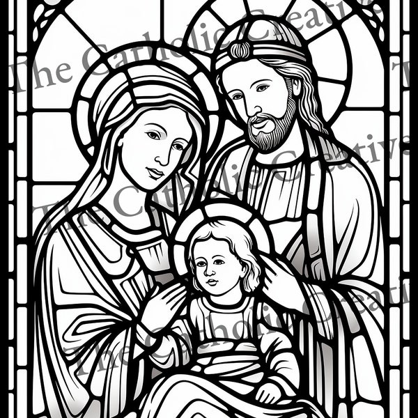 Catholic Coloring pages, Set of 5 Holy Family Coloring Pages, kids and Adults, Printable coloring pages, Digital downloads, catholic art