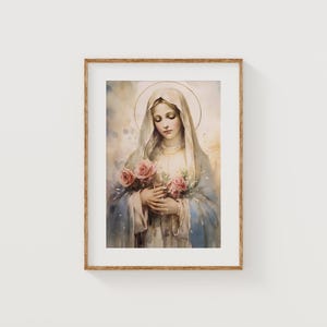 Impresión artística de la Santísima Virgen, descarga digital católica, decoración católica, arte mural mariano, impresión de la Virgen María, imprimible católico