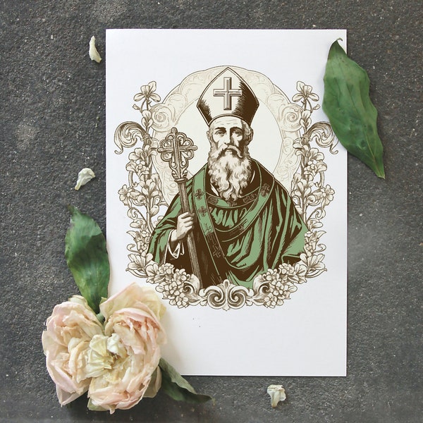 St Patrick of Ireland Art printable, Catholic art print, Saints Art, St Patricks Day traditional art print, St Pattys day print