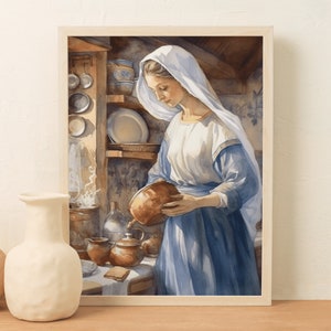 Kitchen Madonna Wall Art, Catholic watercolor art, Catholic png, catholic printable,  digital download, Mary our Mother, christian art