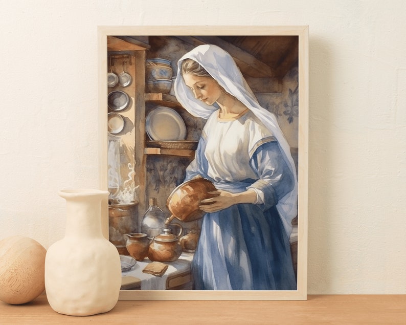 Kitchen Madonna Wall Art, Catholic watercolor art, Catholic png, catholic printable, digital download, Mary our Mother, christian art