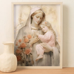 Impression d'art catholique Sainte-Anne | Aquarelle représentant la mère de Marie | Sainte patronne des mères et des grands-mères | Cadeau de décoration murale catholique