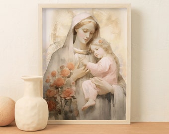 St. Anne Catholic Art Print | Watercolor of Mary’s Mother | Patron Saint of Mothers & Grandmothers | Catholic Wall Decor Gift