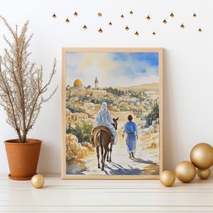Journey to Bethlehem Art Print | Advent Catholic Wall Art | Holy Family Christmas Decor | Nativity Scene Artwork | Christian Holiday Print