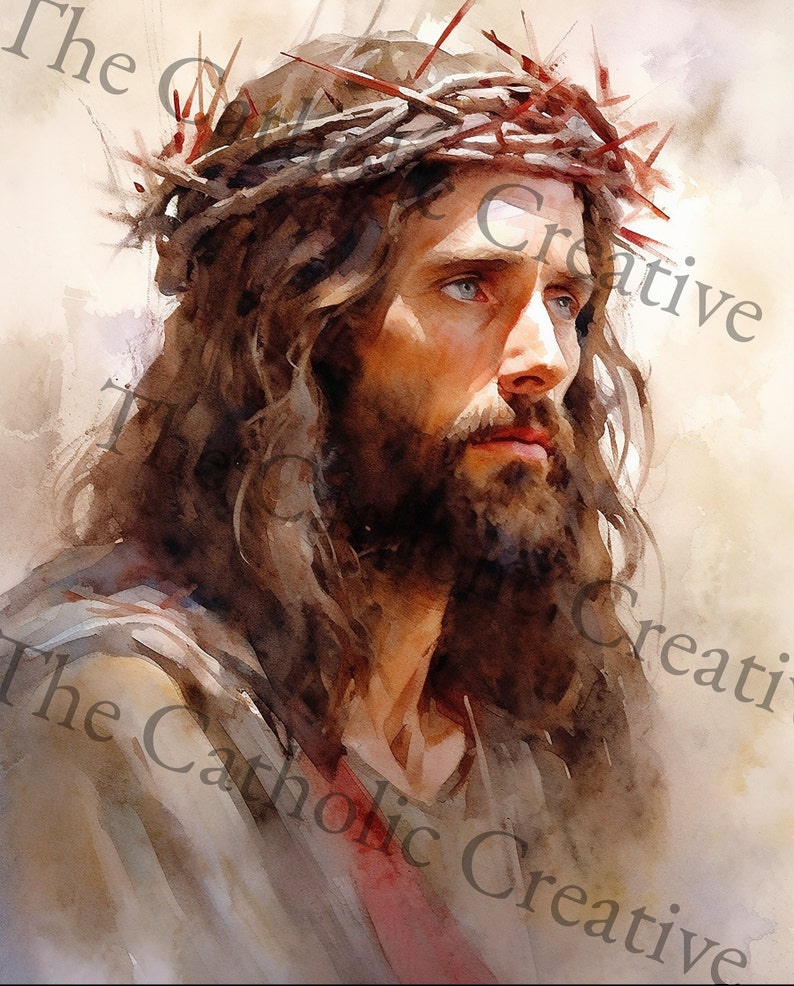 Jesus Christ With the Crown of Thorns Catholic Watercolor - Etsy
