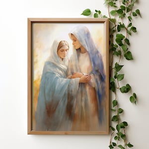 Arte del rosario della Visitazione, download digitale istantaneo, carta di preghiera cattolica, devozionale del rosario, Beata Vergine Maria, arte murale cattolica