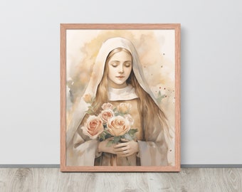 St Therese of the Child Jesus Framed Print, St Theres of Lisieux, Saints art print, Modern Catholic art, Modern Catholic home decor
