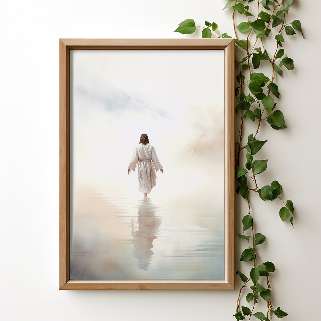 Jesus Walks on Water, Biblical Watercolor Print, Jesus Wall Art ...
