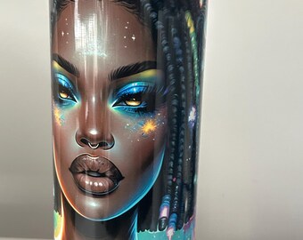 Skinny 20oz Zodiac African Women Tumbler, Gift for Women, Capricorn Themed Tumbler