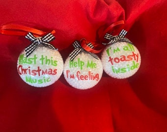 Handmade Grinch Funny Sayings Christmas Ornaments Decor 3pc Set, Grinch Christmas