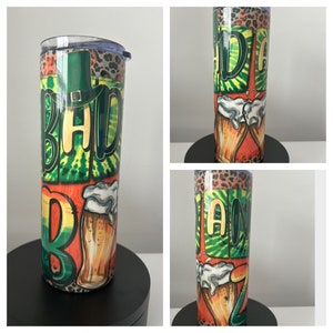 Skinny 20oz Funny St. Patrick’s Day Tumbler w/Lid and Straw, St. Patrick’s Day Themed Tumbler, “Bad And Boozy”, Party Favor